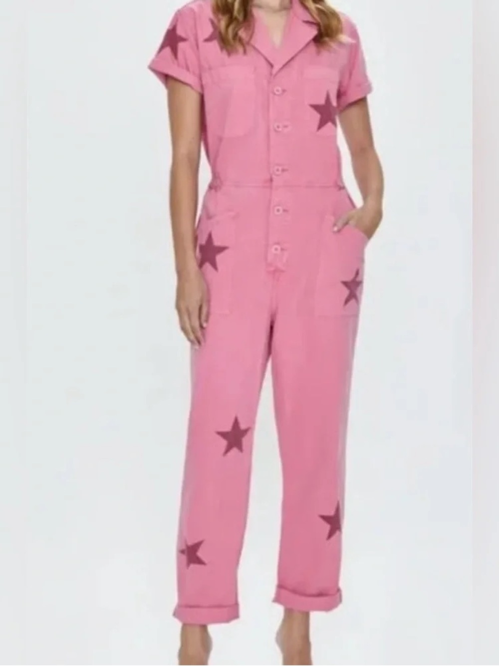 Pistola Pink Star Flamingo Grover Short Sleeve Utility Jumpsuit Sz S